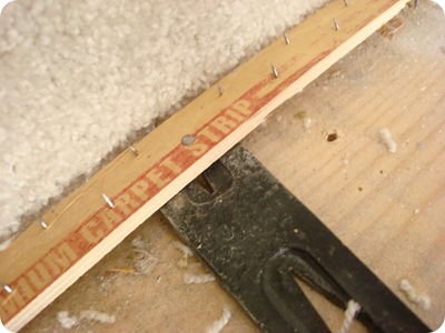 carpet off stairs take tack strips hammer bar leverage pry until strip some